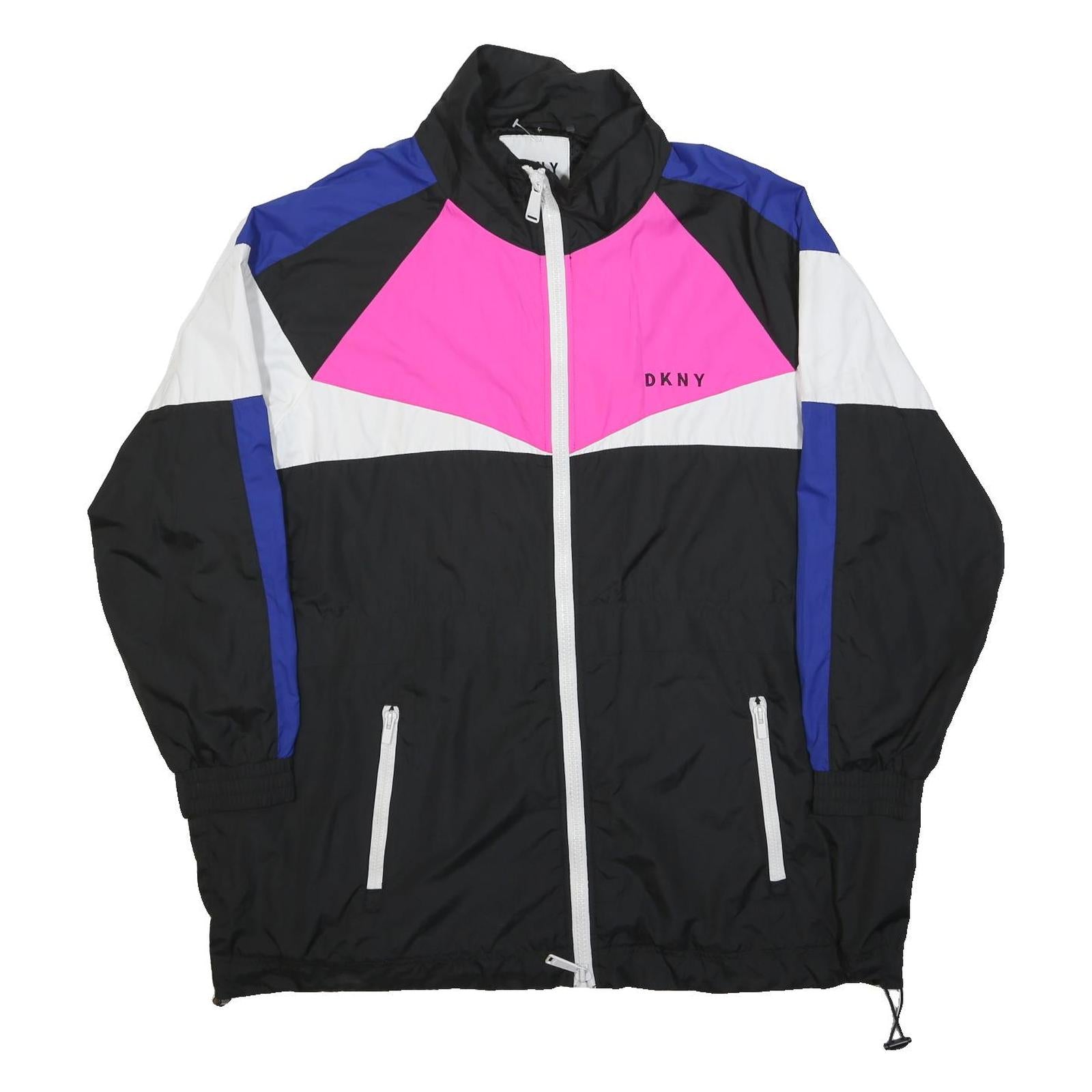 DKNY Mens Black & Pink Colourblock Zip Jacket XL Polyester Lightweight