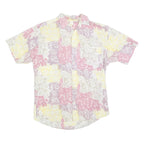 Mens Cream Pink Yellow Abstract Print Casual Shirt L Summer Lightweight