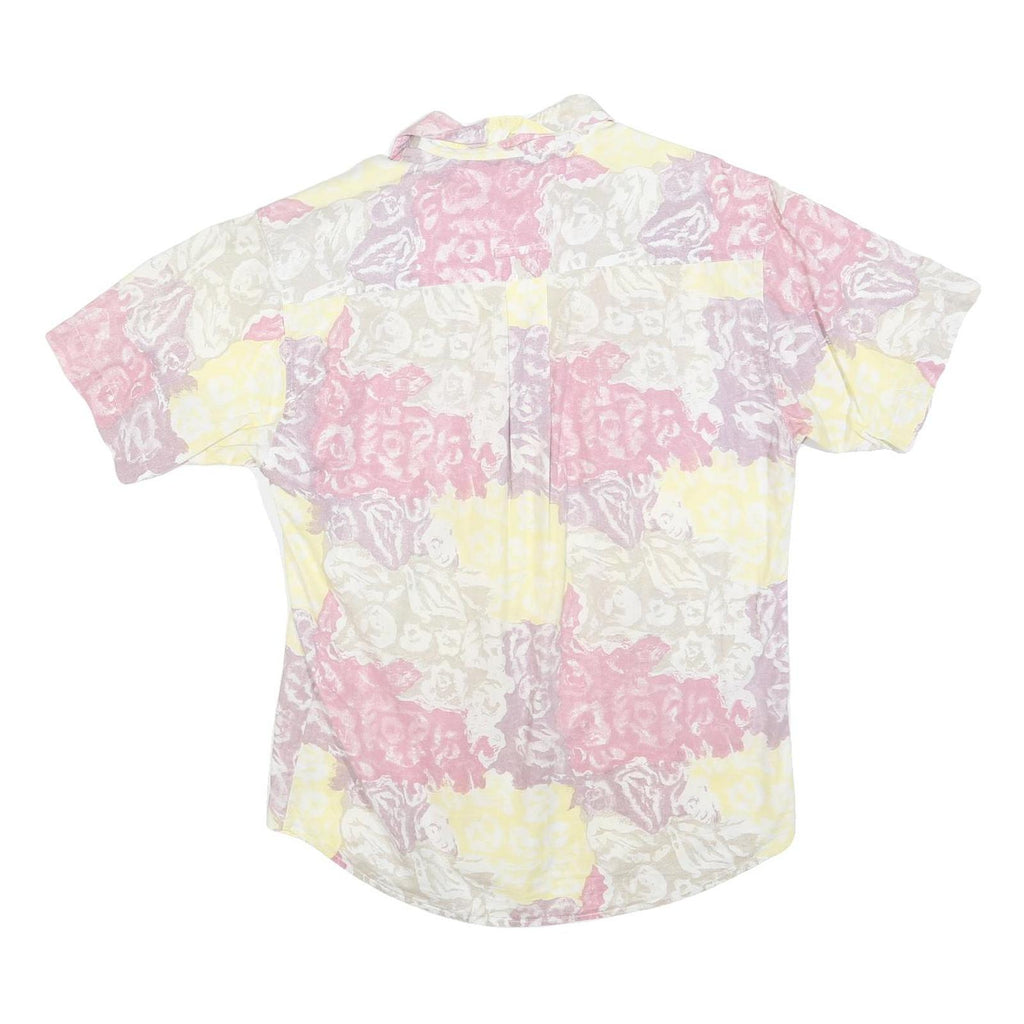 Mens Cream Pink Yellow Abstract Print Casual Shirt L Summer Lightweight