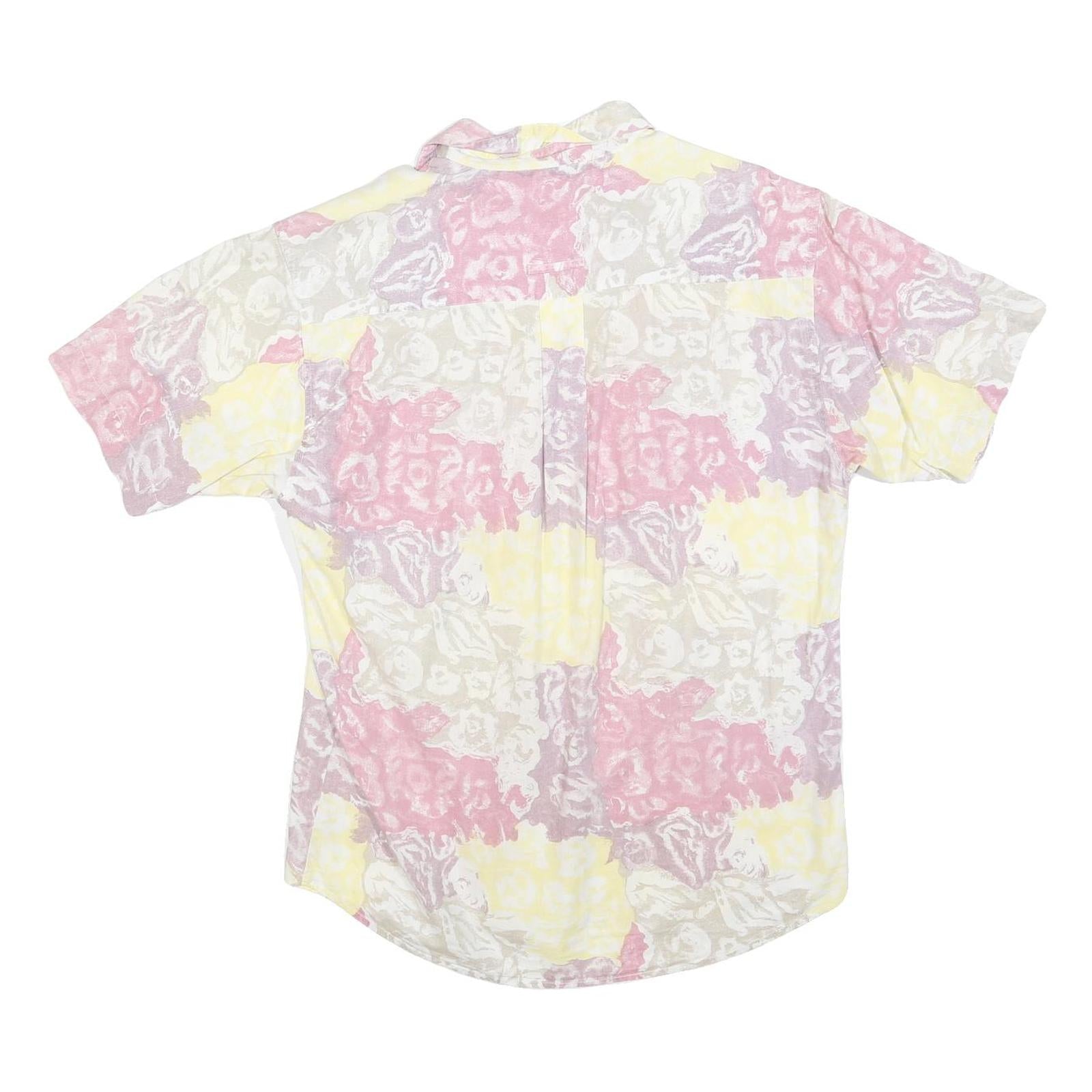 Mens Cream Pink Yellow Abstract Print Casual Shirt L Summer Lightweight