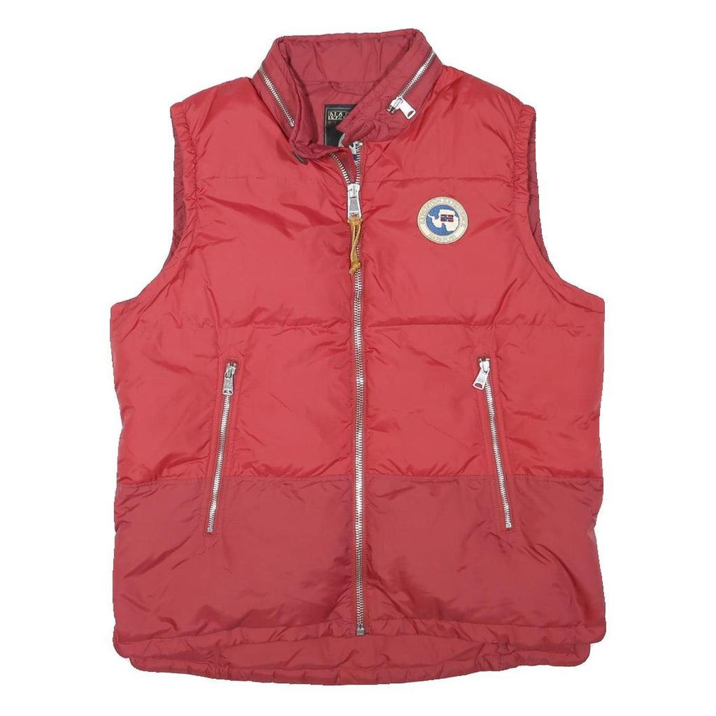 NAPAPIJRI Mens Red Polyester Blend Quilted Jacket L Zip Sleeveless Outdoor