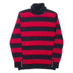 TOMMY HILFIGER Womens Patterned Jumper Red Striped Roll Neck Tight Knit L