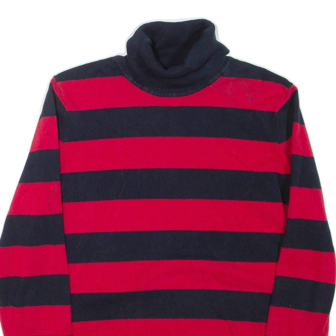 TOMMY HILFIGER Womens Patterned Jumper Red Striped Roll Neck Tight Knit L
