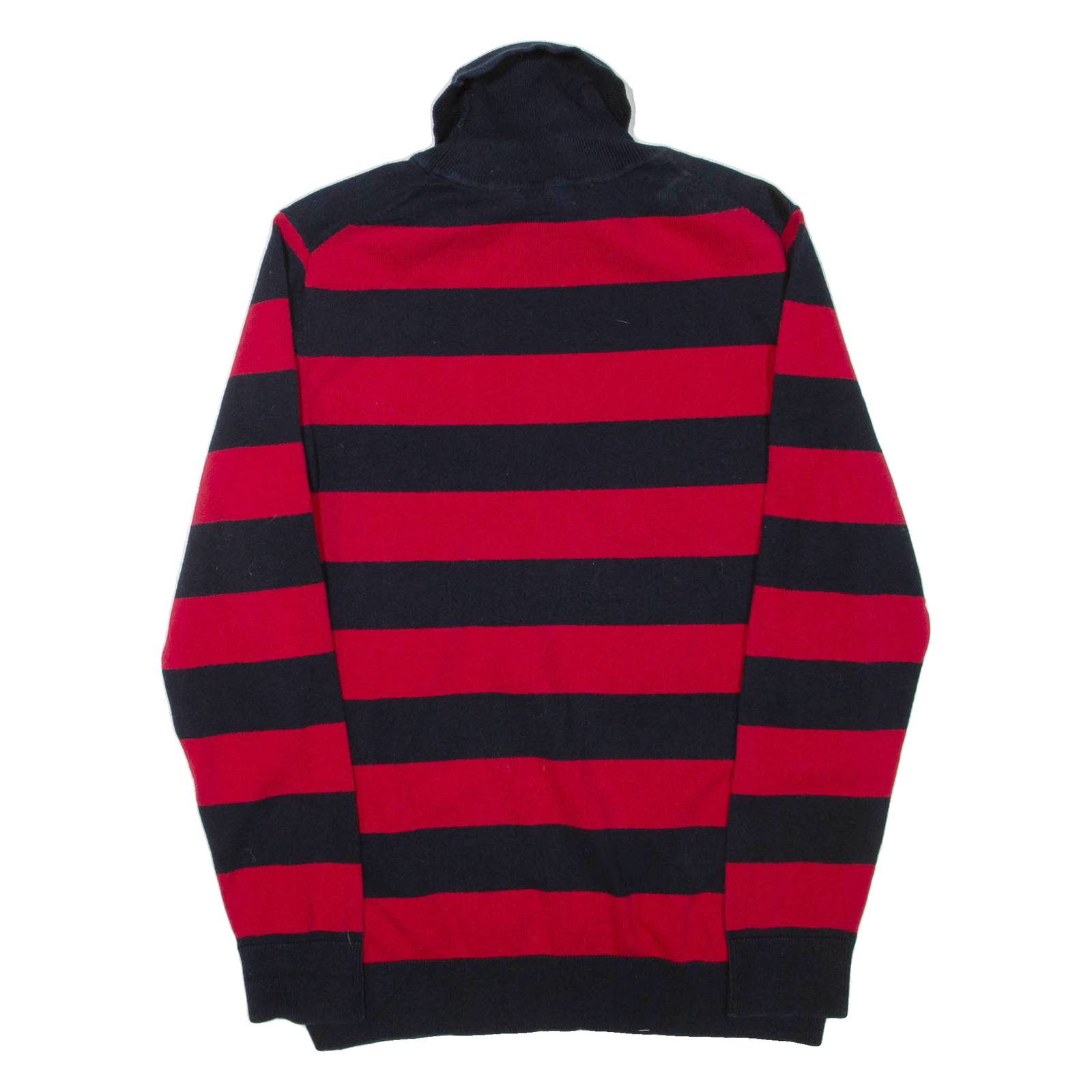TOMMY HILFIGER Womens Patterned Jumper Red Striped Roll Neck Tight Knit L
