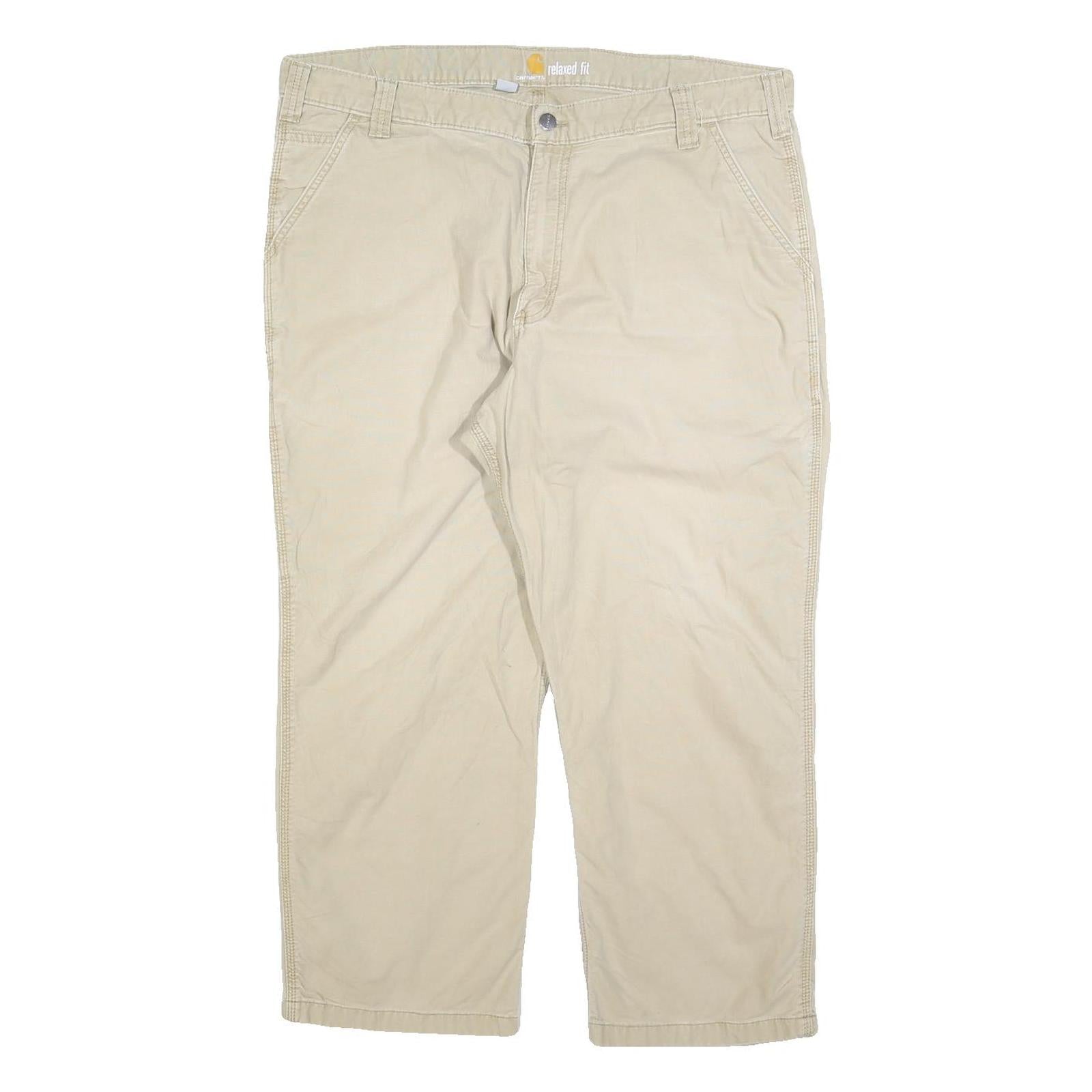 CARHARTT Mens Beige Cotton Blend Relaxed Fit Straight Trousers W40 L26 Workwear