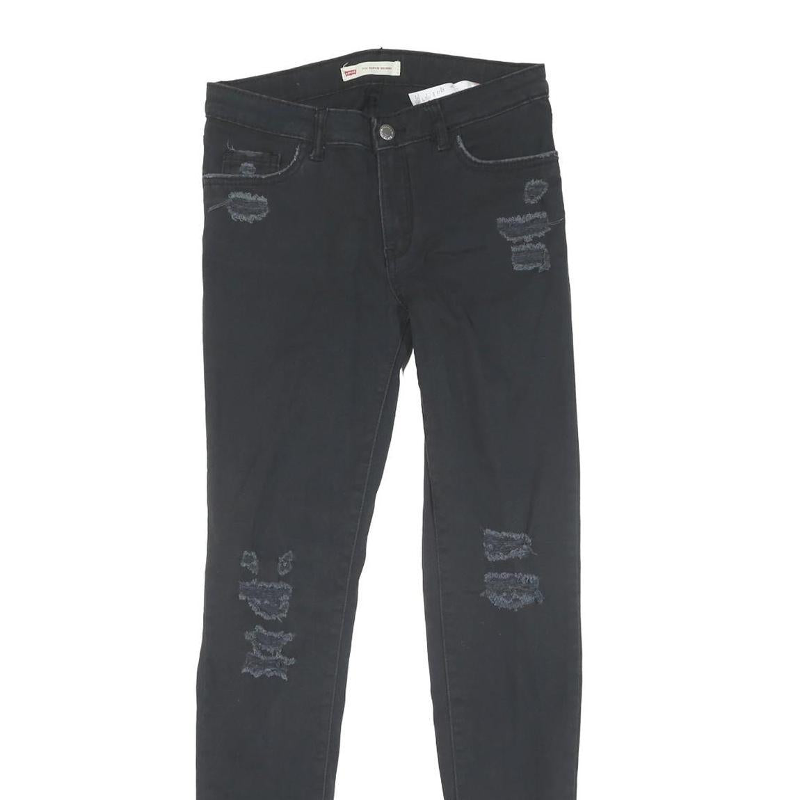 LEVI'S 710 Womens Jeans Black Regular Skinny Denim W28 L30 Distressed Style