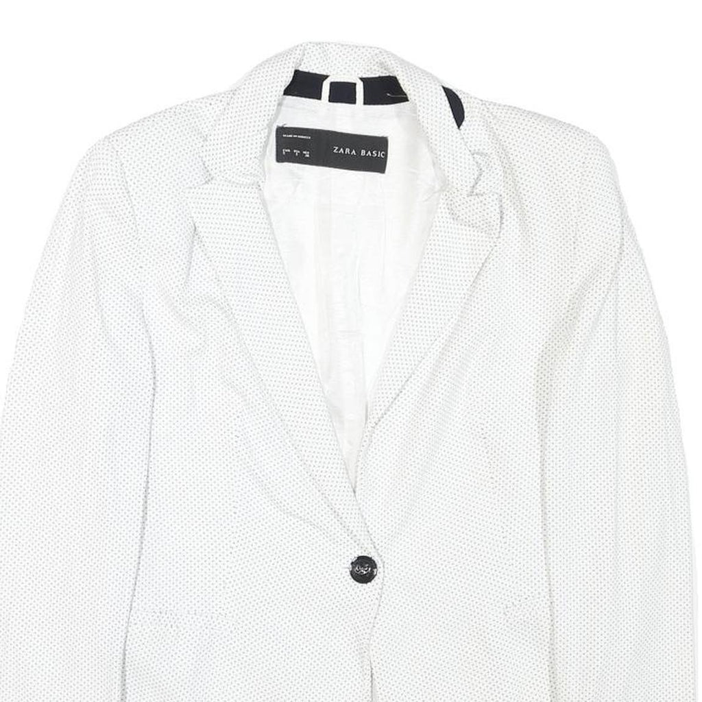 ZARA BASIC Womens White & Black Polka Dot Blazer Jacket S Acetate Button Closure