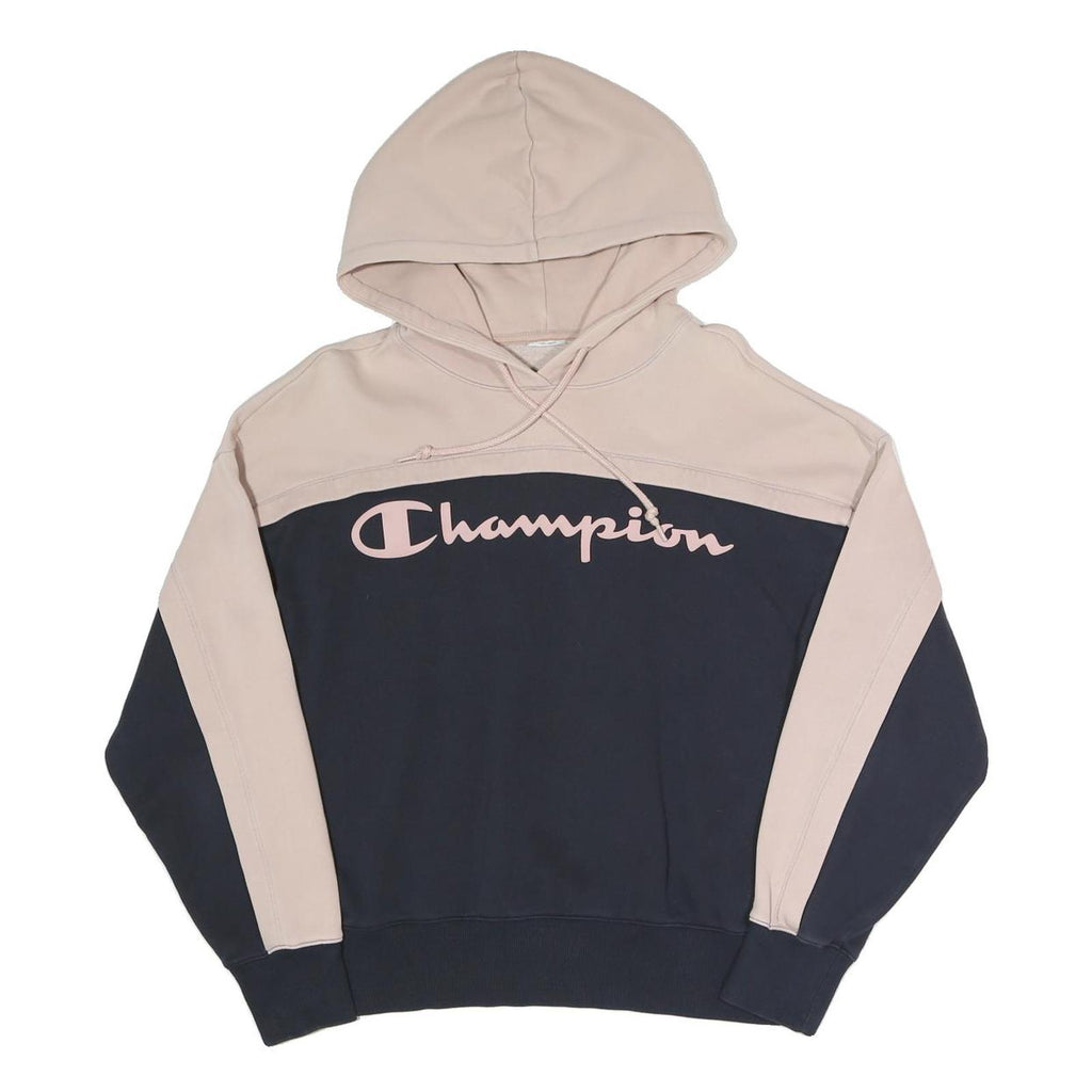 CHAMPION Womens Beige & Navy Hoodie S Cotton Blend Casual Drawstring Hood
