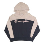 CHAMPION Womens Beige & Navy Hoodie S Cotton Blend Casual Drawstring Hood