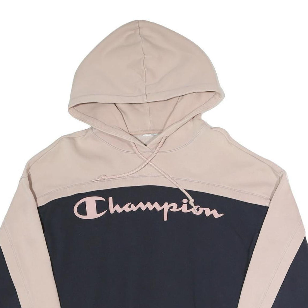 CHAMPION Womens Beige & Navy Hoodie S Cotton Blend Casual Drawstring Hood