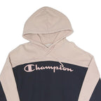 CHAMPION Womens Beige & Navy Hoodie S Cotton Blend Casual Drawstring Hood