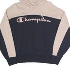 CHAMPION Womens Beige & Navy Hoodie S Cotton Blend Casual Drawstring Hood