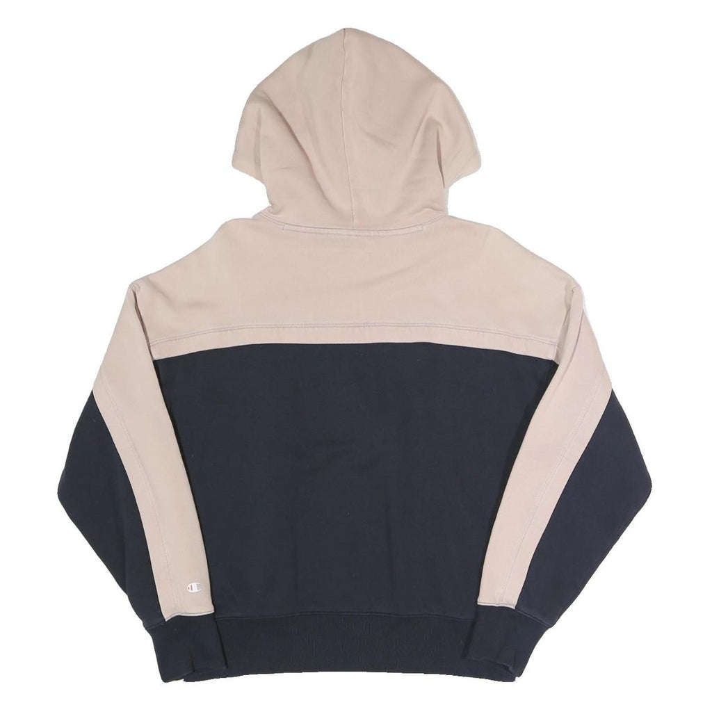 CHAMPION Womens Beige & Navy Hoodie S Cotton Blend Casual Drawstring Hood