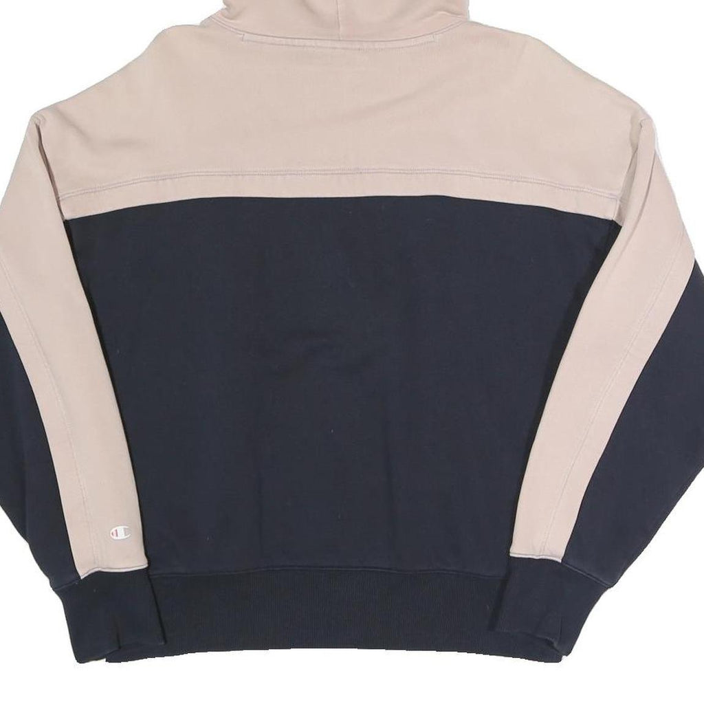 CHAMPION Womens Beige & Navy Hoodie S Cotton Blend Casual Drawstring Hood