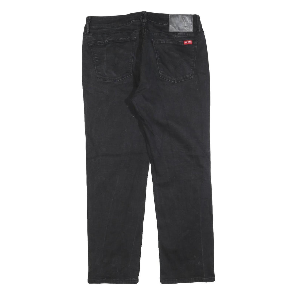 GUESS Mens Black Regular Fit Straight Denim Jeans W34 L28 Casual Zip Closure