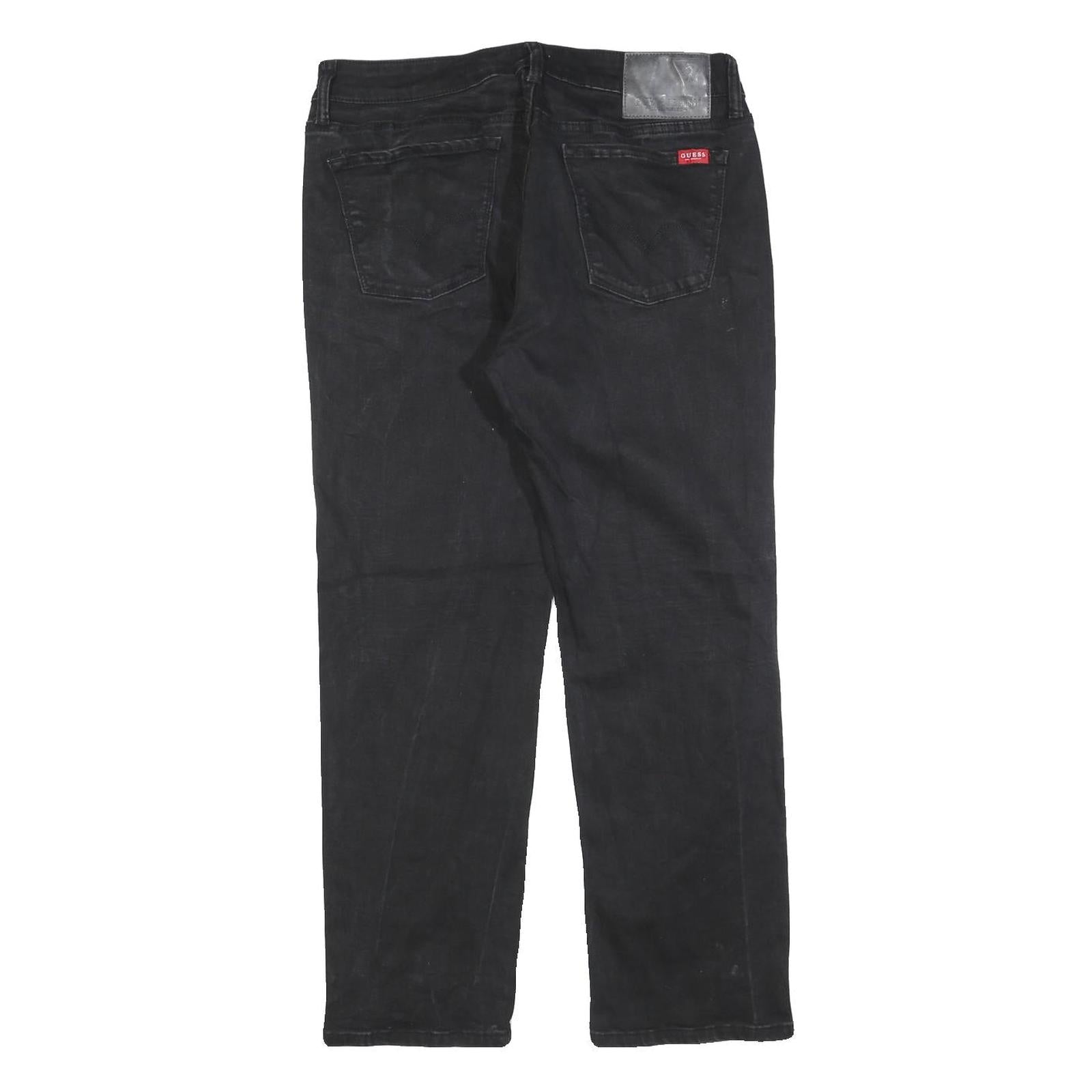 GUESS Mens Black Regular Fit Straight Denim Jeans W34 L28 Casual Zip Closure