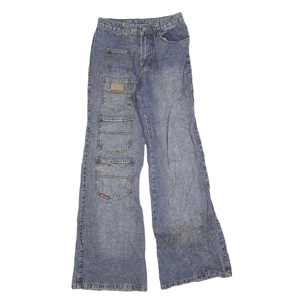 MING YANG Womens Blue Regular Jeans Denim W24 L30 Patchwork Zip Pockets
