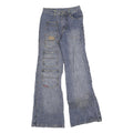 MING YANG Womens Blue Regular Jeans Denim W24 L30 Patchwork Zip Pockets