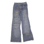 MING YANG Womens Blue Regular Jeans Denim W24 L30 Patchwork Zip Pockets