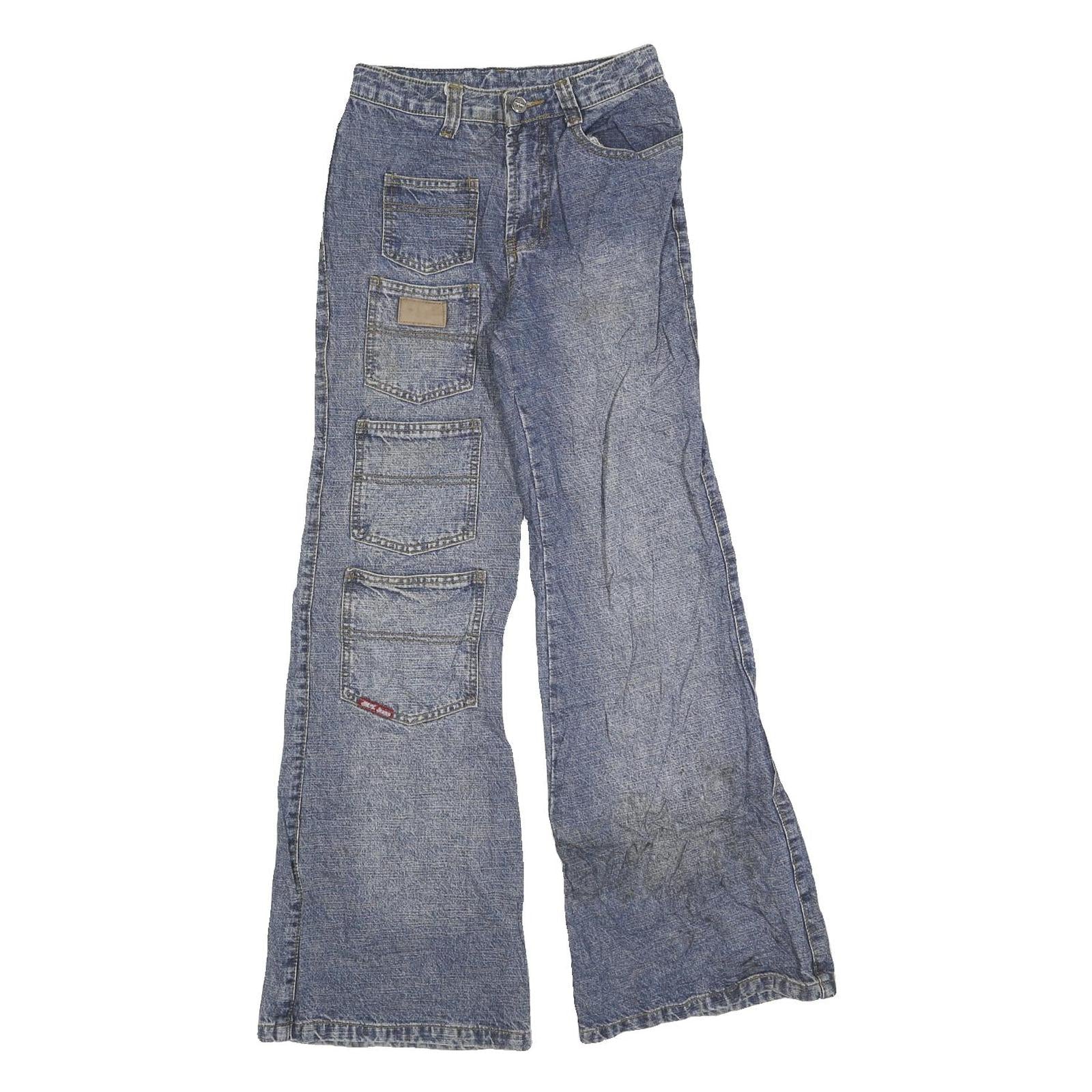 MING YANG Womens Blue Regular Jeans Denim W24 L30 Patchwork Zip Pockets