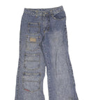 MING YANG Womens Blue Regular Jeans Denim W24 L30 Patchwork Zip Pockets