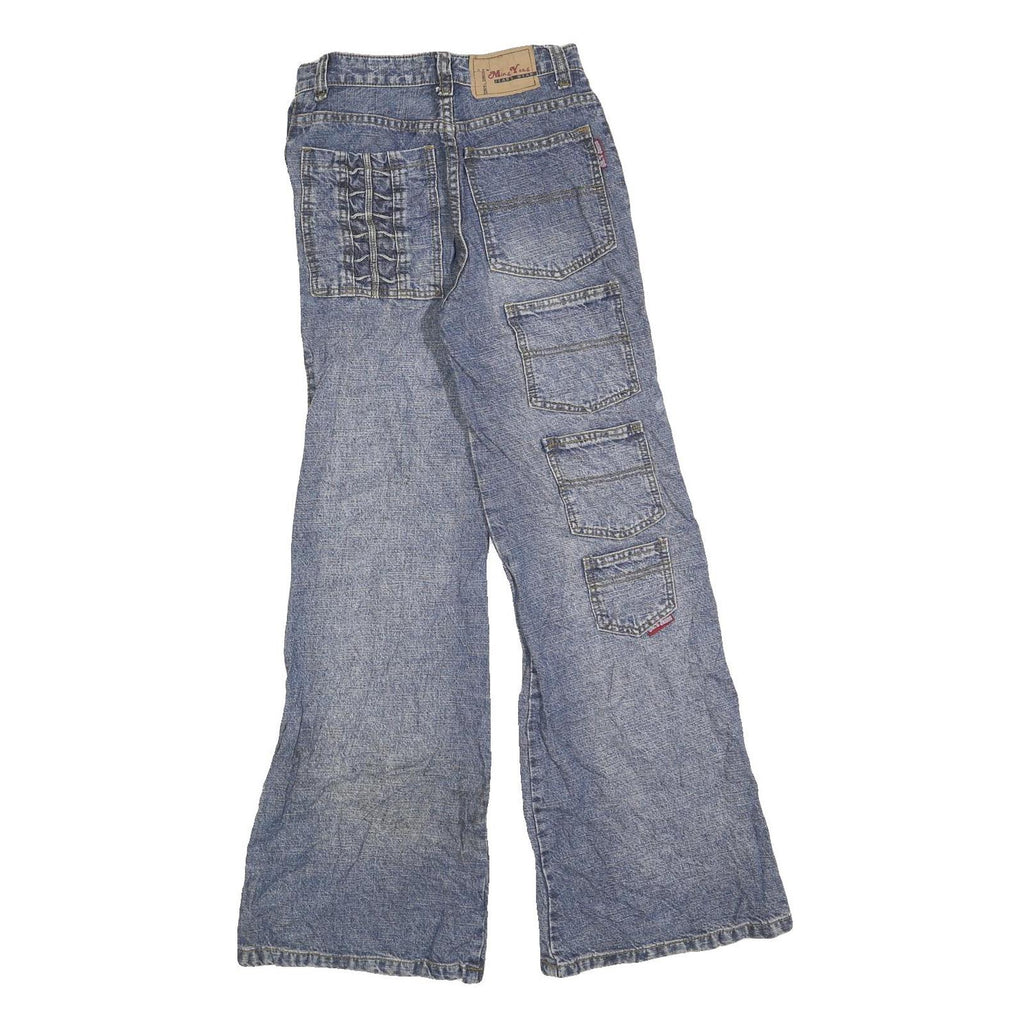 MING YANG Womens Blue Regular Jeans Denim W24 L30 Patchwork Zip Pockets