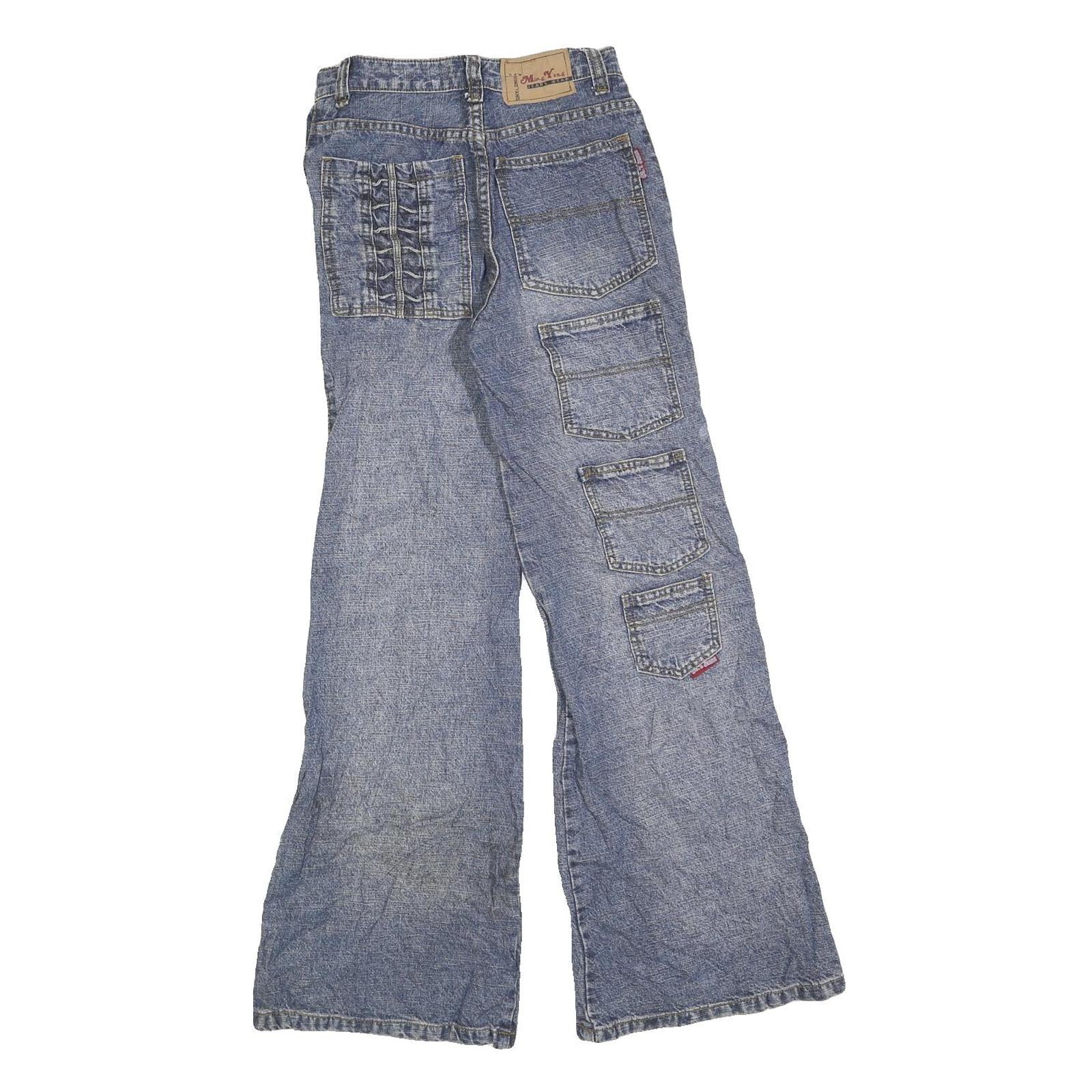 MING YANG Womens Blue Regular Jeans Denim W24 L30 Patchwork Zip Pockets