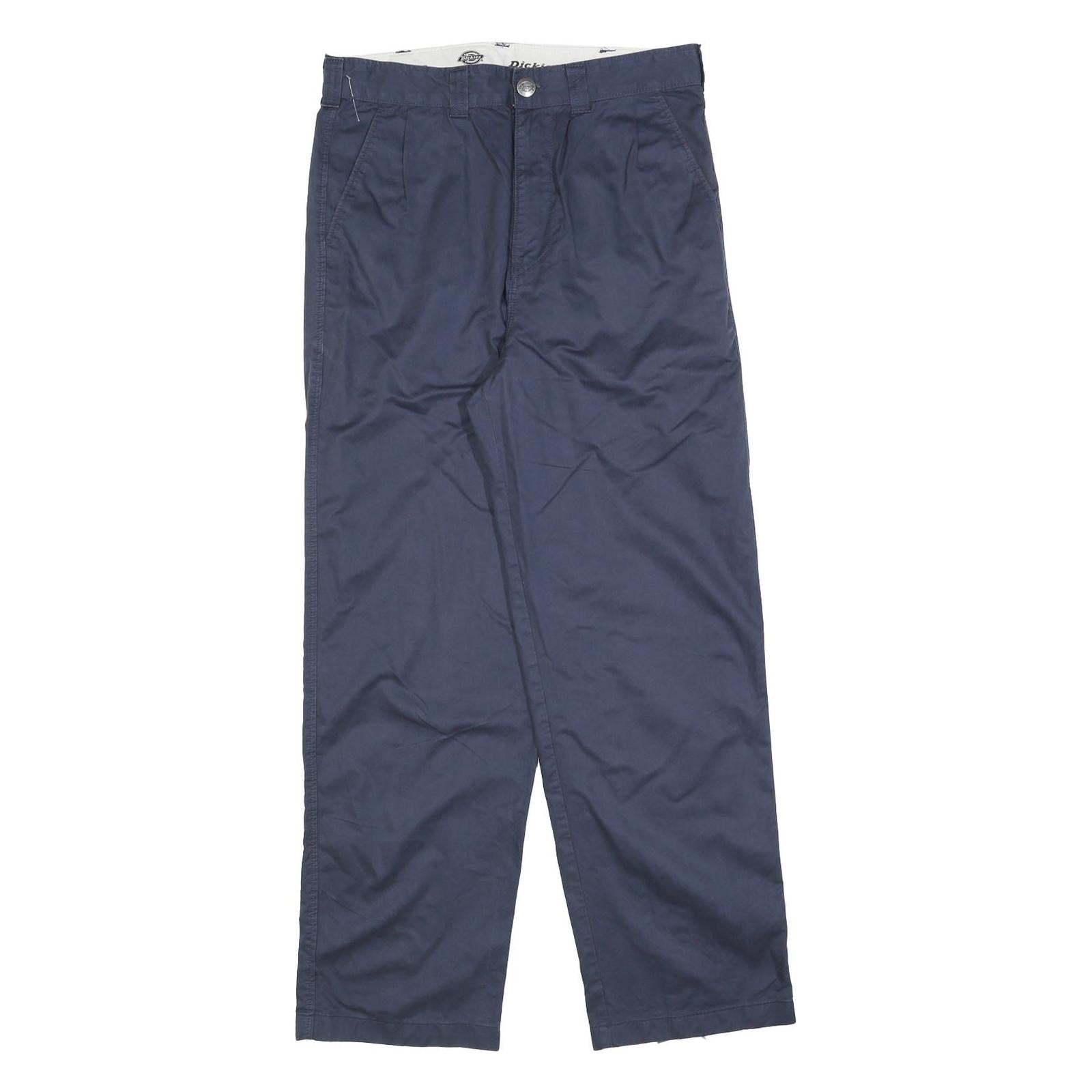 DICKIES Mens Relaxed Navy Cotton Blend Trousers W30 L30 Workwear Zip Closure