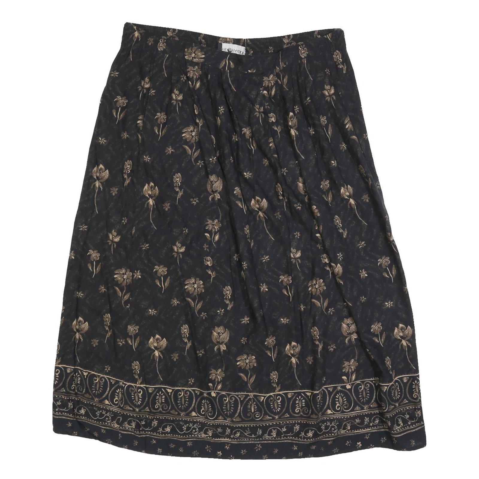 SAG HARBOR Womens Black & Beige Floral Midi Straight Skirt Cotton Blend L