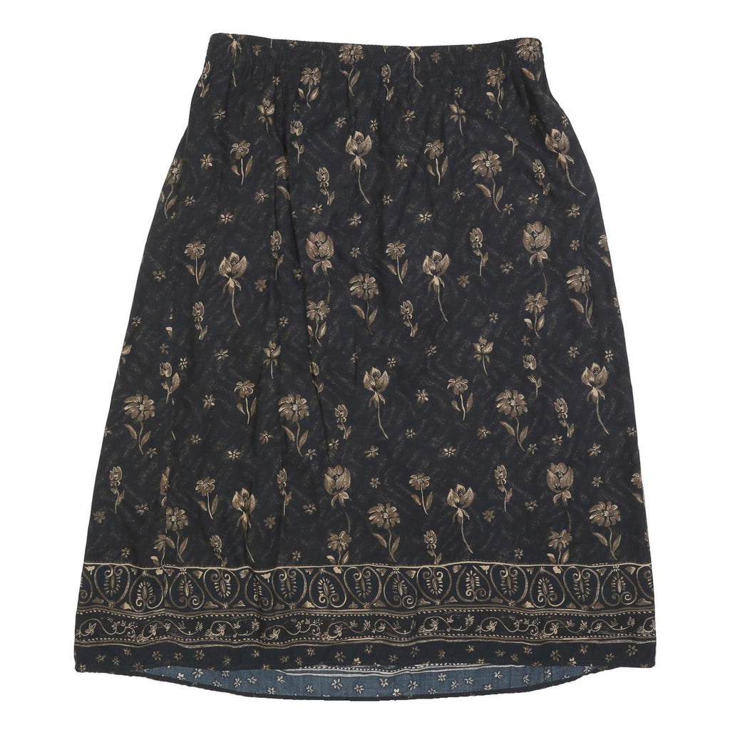 SAG HARBOR Womens Black & Beige Floral Midi Straight Skirt Cotton Blend L