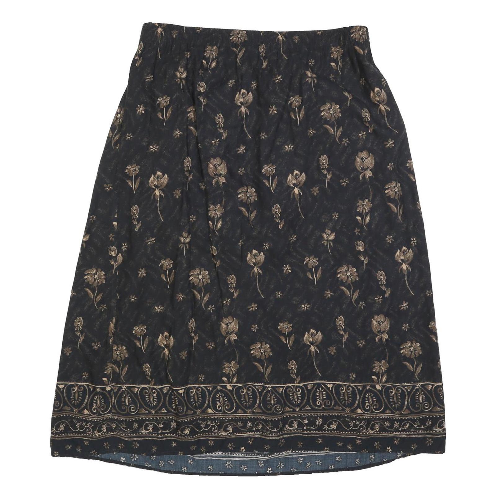 SAG HARBOR Womens Black & Beige Floral Midi Straight Skirt Cotton Blend L