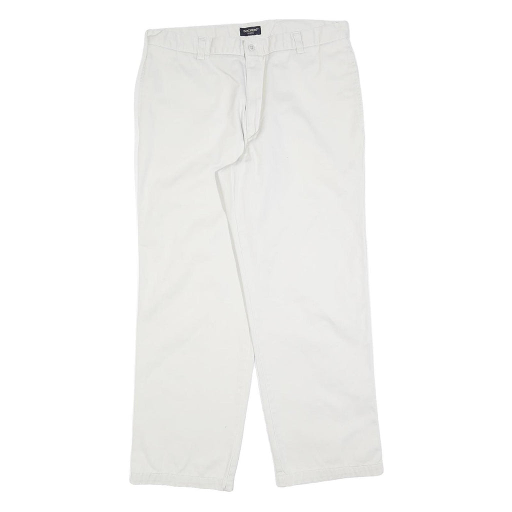 DOCKERS Mens Cotton Blend White Regular Straight Trousers W36 L30 Classic Zip