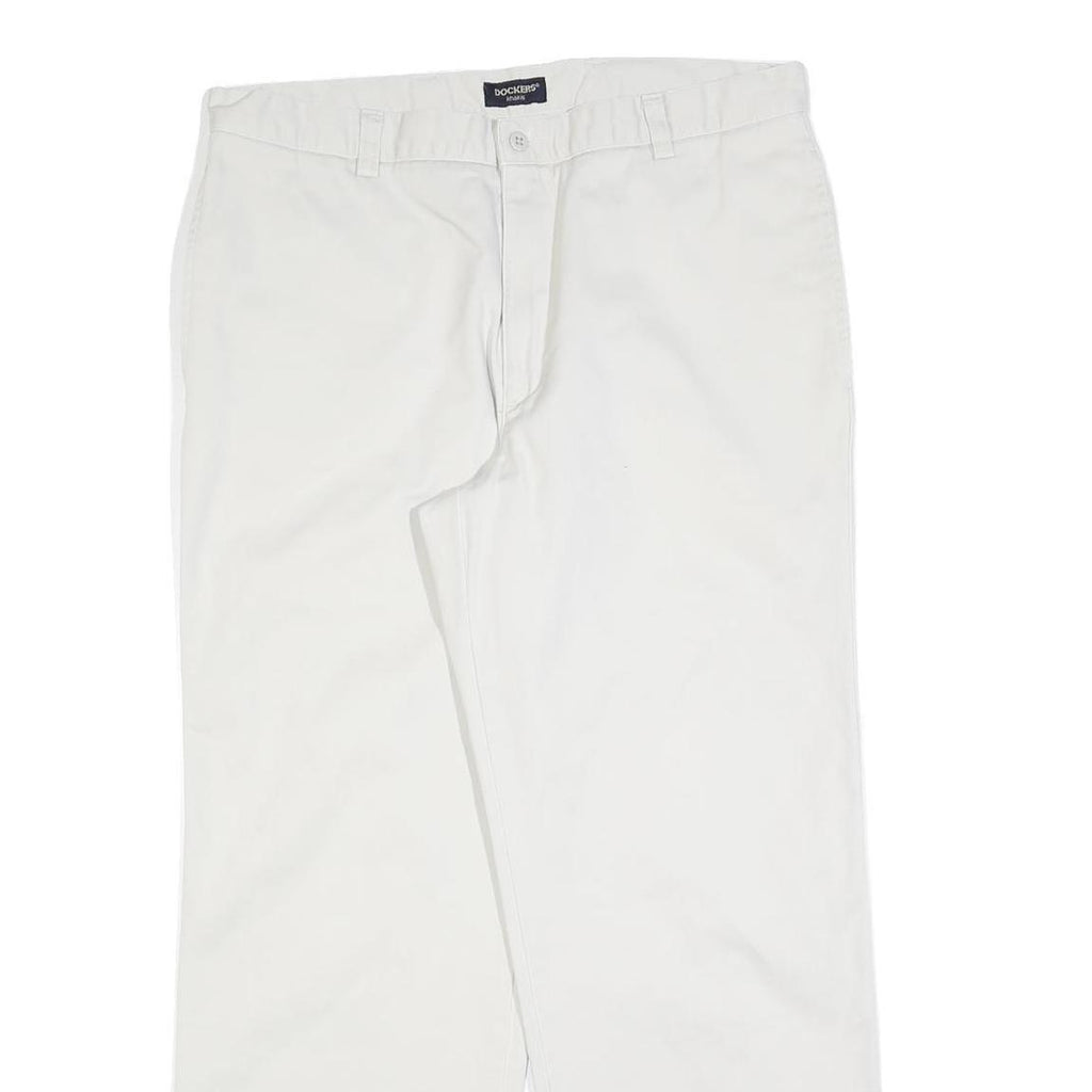 DOCKERS Mens Cotton Blend White Regular Straight Trousers W36 L30 Classic Zip