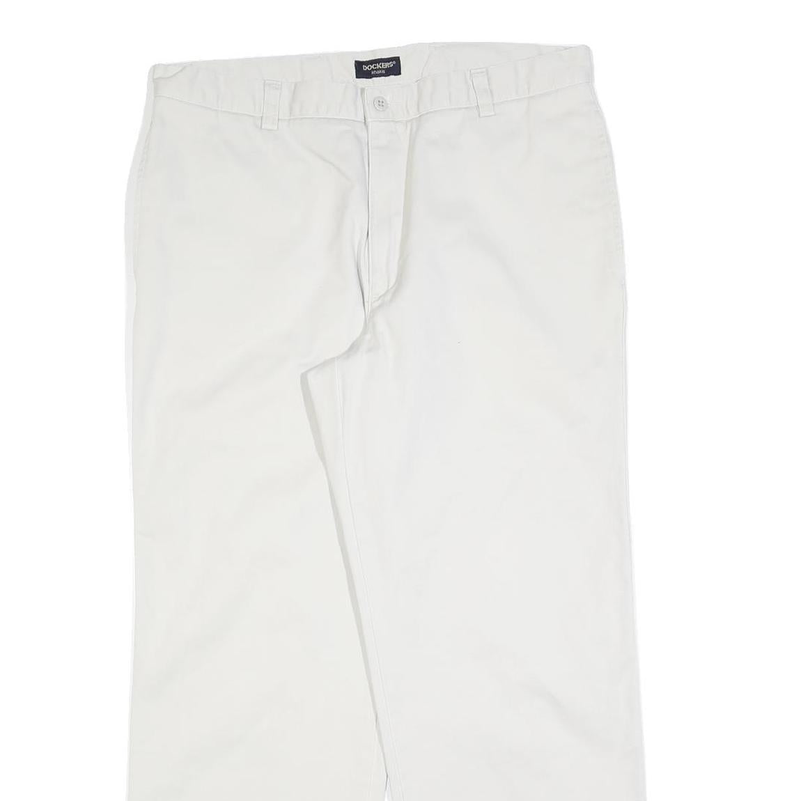 DOCKERS Mens Cotton Blend White Regular Straight Trousers W36 L30 Classic Zip