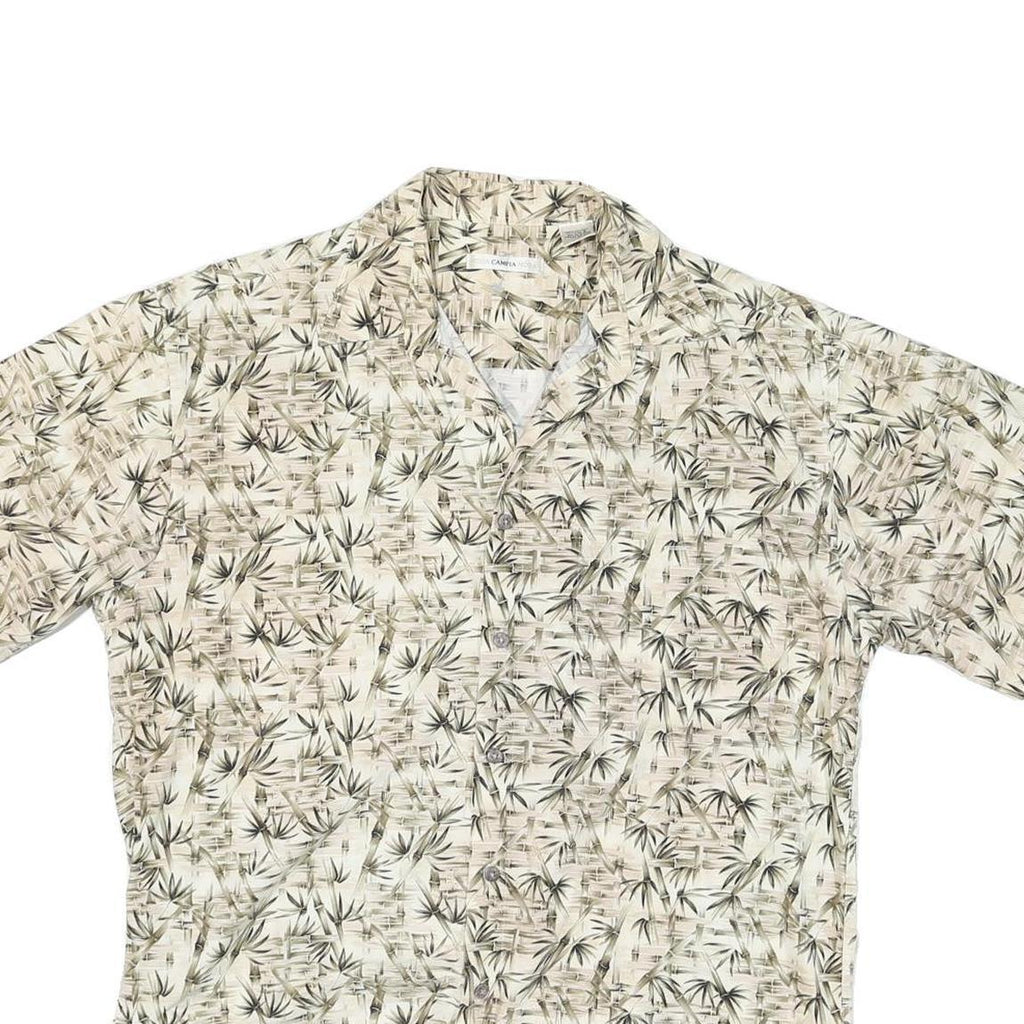 CAMPIA Mens Beige & Green Patterned Cotton Shirt M Casual Summer Beachwear