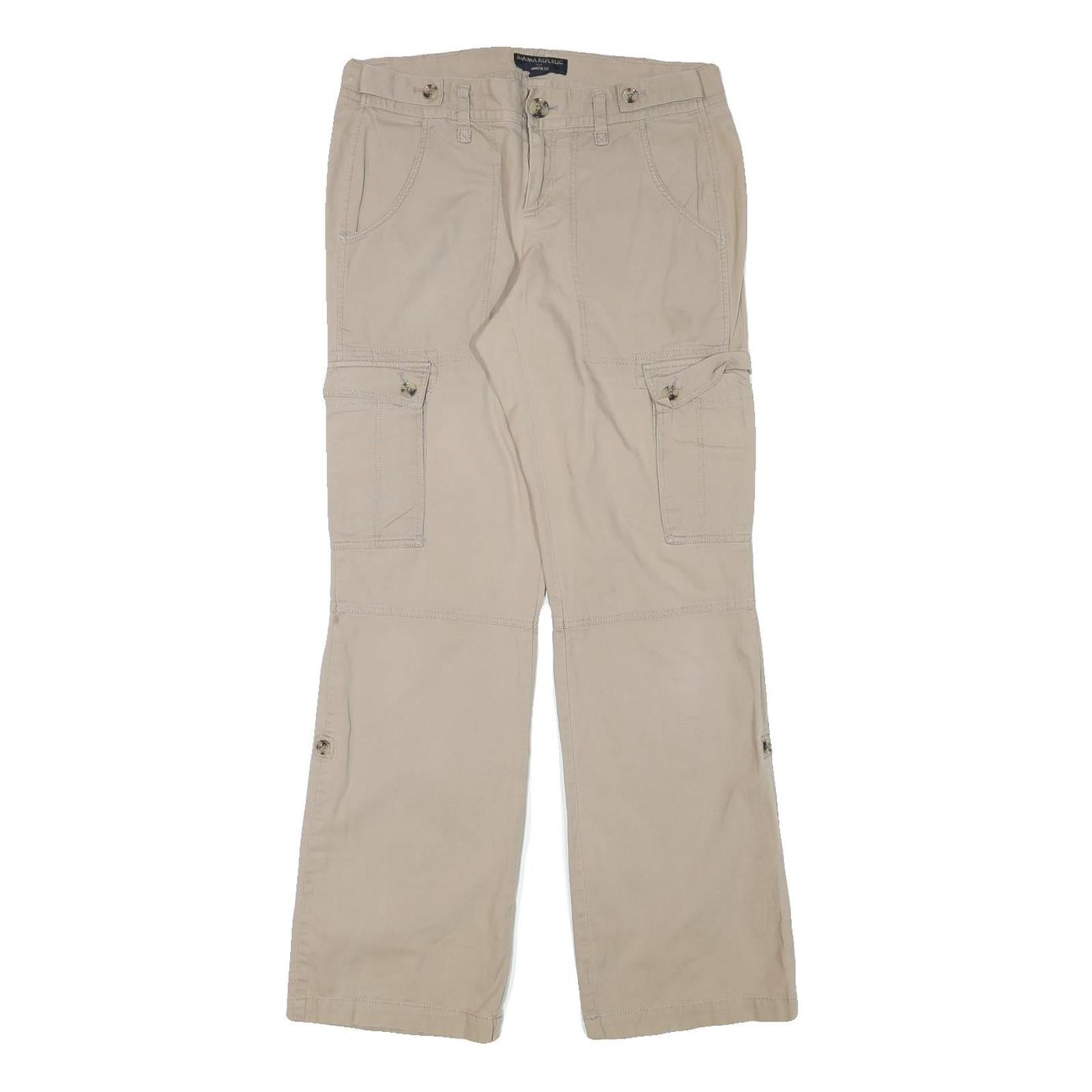 BANANA REPUBLIC Womens Relaxed Beige Cargo Trousers W30 L31 Cotton Blend Zip