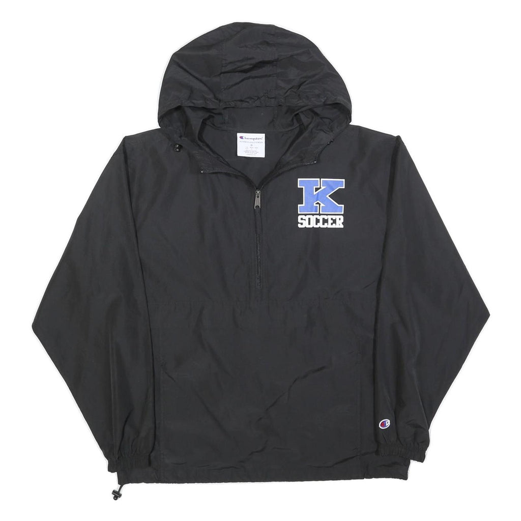 CHAMPION Mens Black K Soccer Coach Jacket M Polyester Plain Hooded Zip