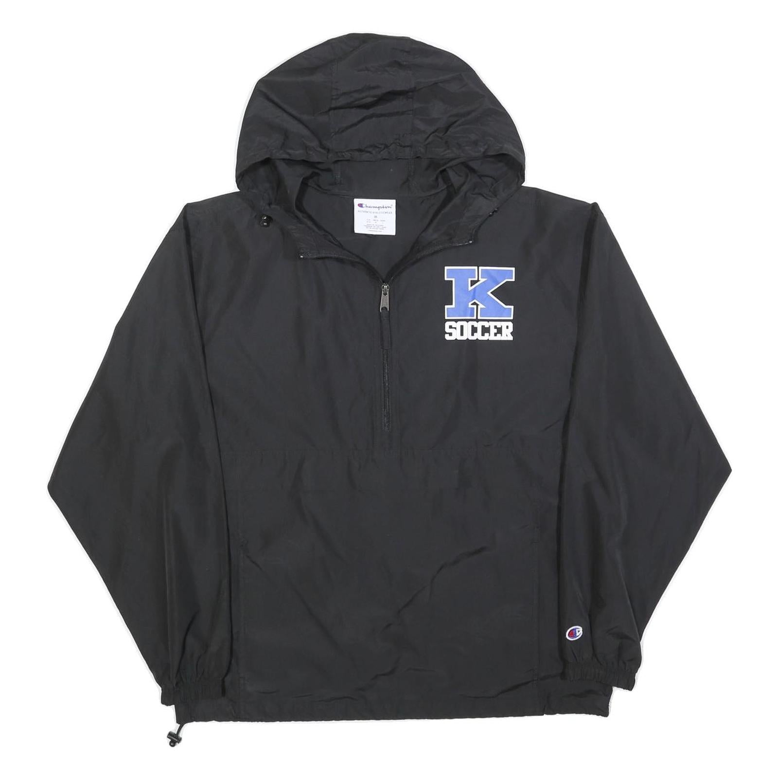 CHAMPION Mens Black K Soccer Coach Jacket M Polyester Plain Hooded Zip