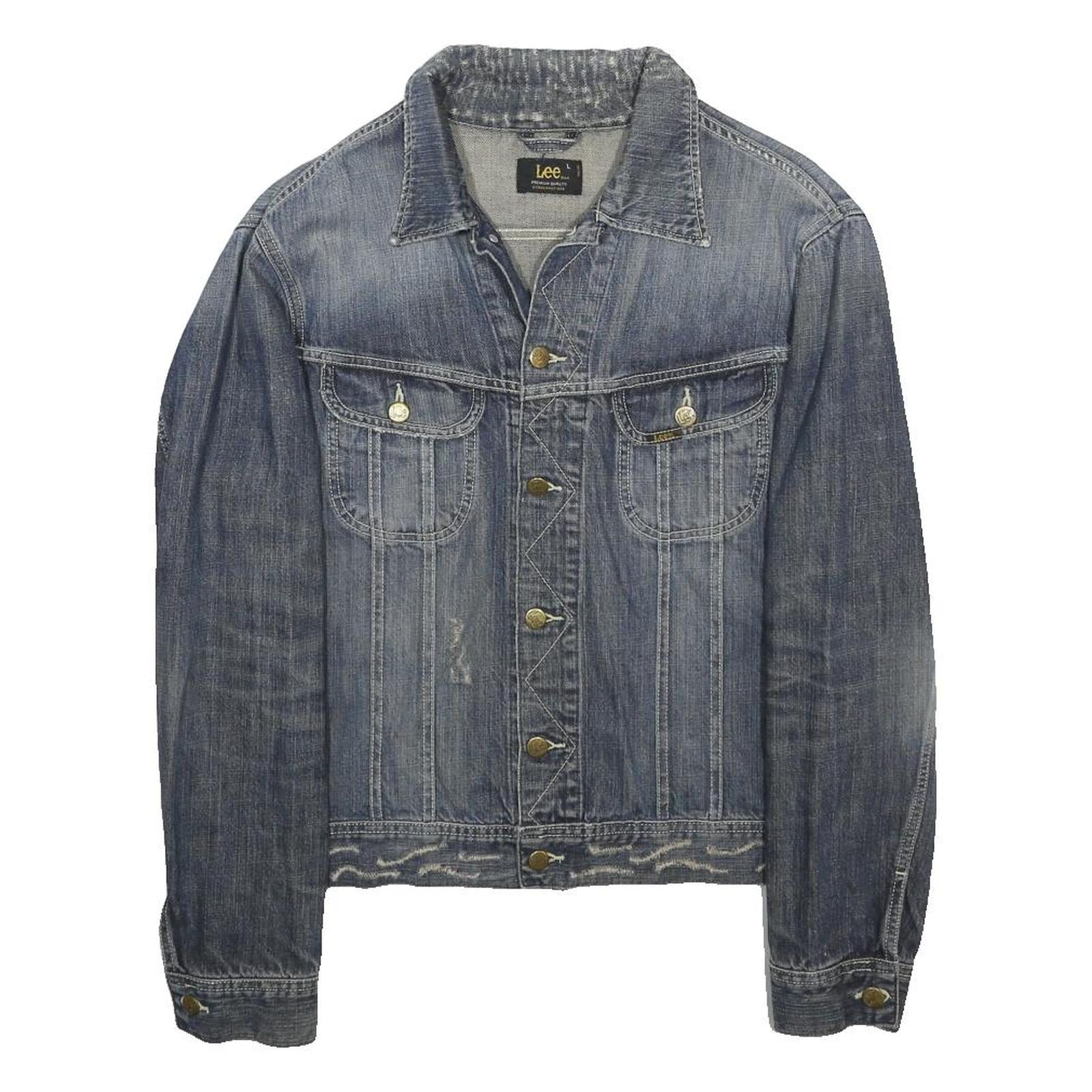 LEE Mens Blue Denim Jacket L Cotton Blend Button Closure Casual Classic Fit