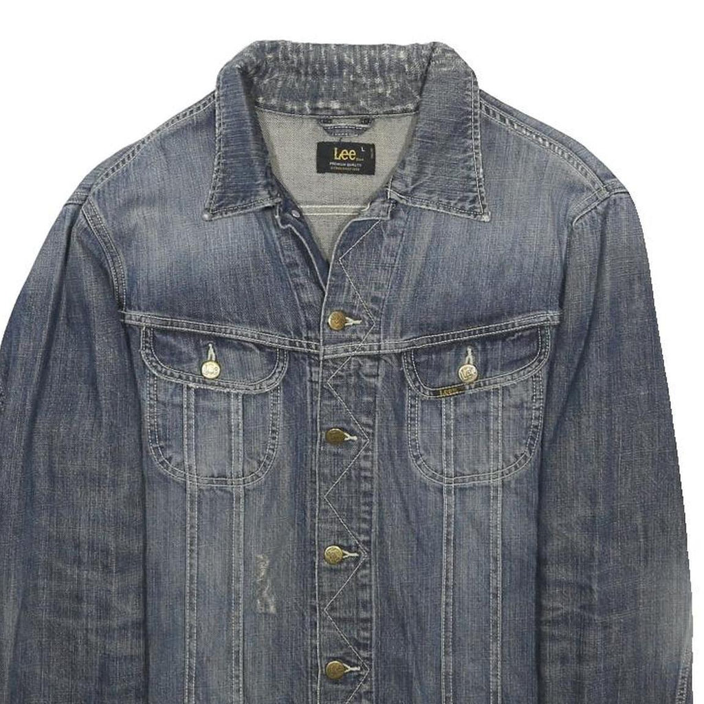 LEE Mens Blue Denim Jacket L Cotton Blend Button Closure Casual Classic Fit