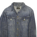 LEE Mens Blue Denim Jacket L Cotton Blend Button Closure Casual Classic Fit