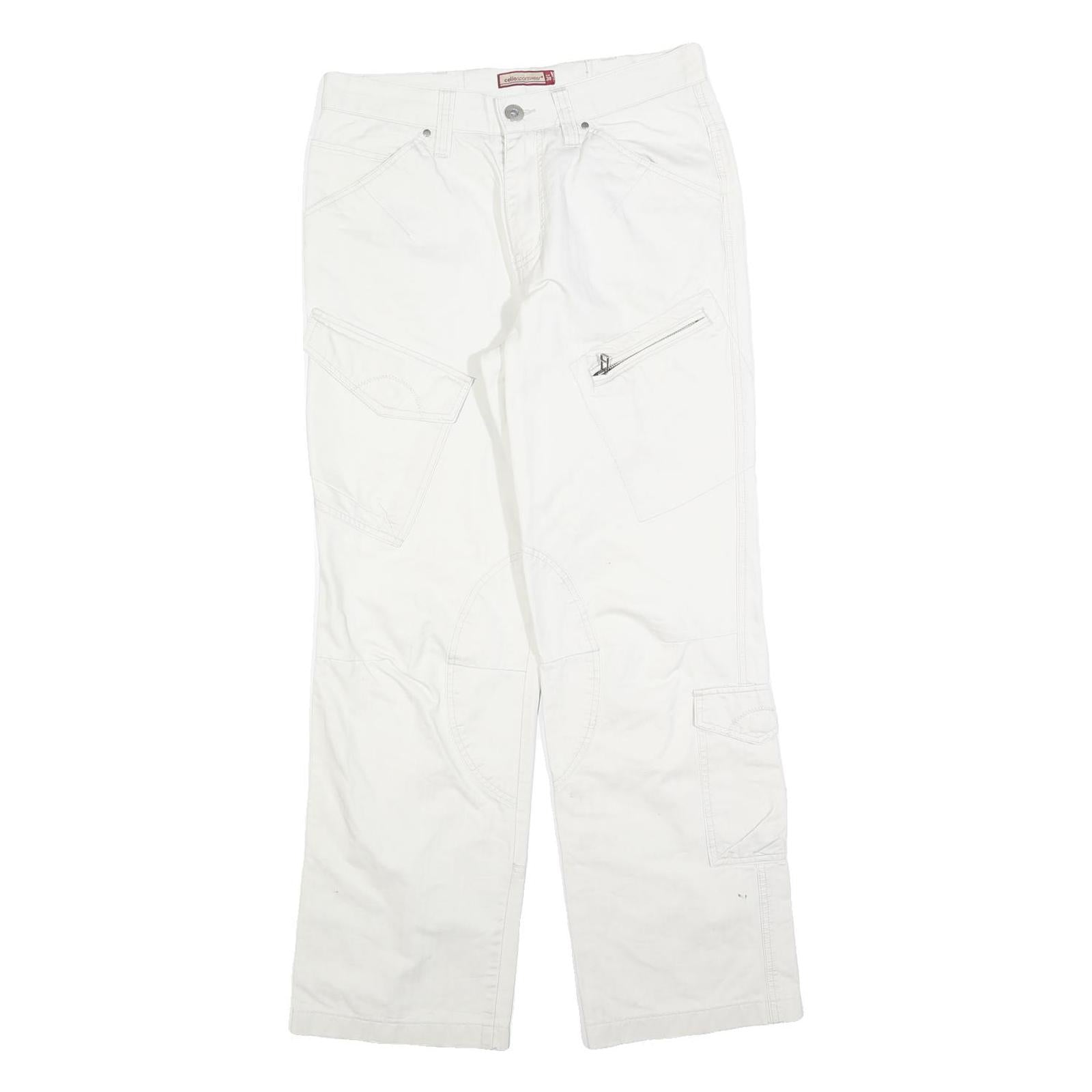 CELIO SPORTSWEAR Womens Cotton Blend White Regular Fit Straight Trousers W30 L30