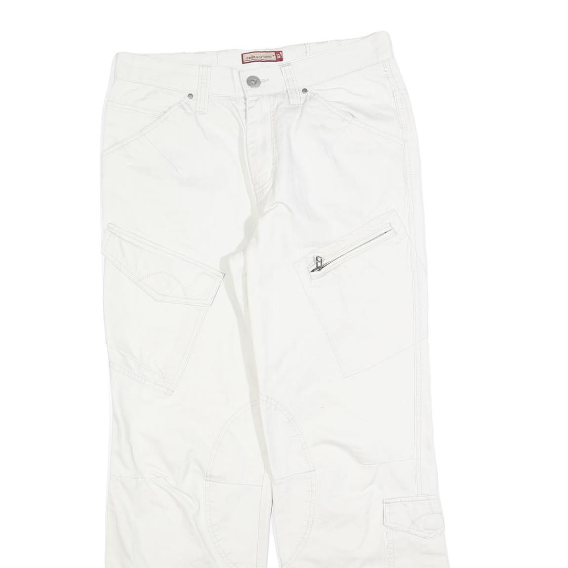 CELIO SPORTSWEAR Womens Cotton Blend White Regular Fit Straight Trousers W30 L30