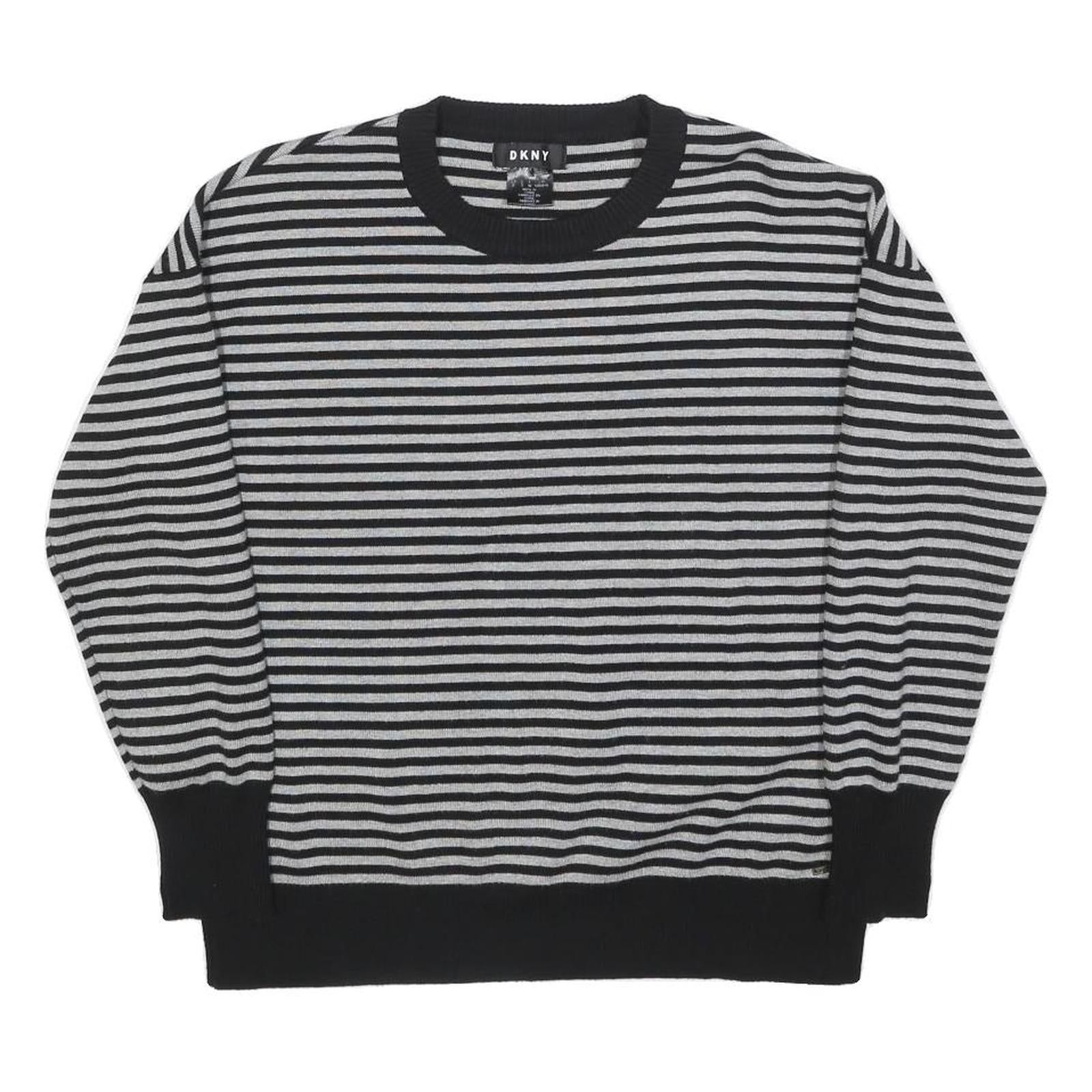DKNY Womens Black & Grey Patterned Jumper Crew Neck Basic Knit S Designer Cotton