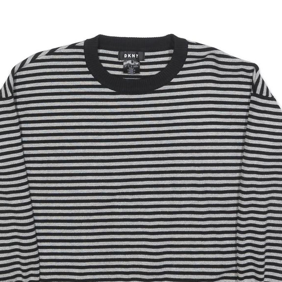 DKNY Womens Black & Grey Patterned Jumper Crew Neck Basic Knit S Designer Cotton