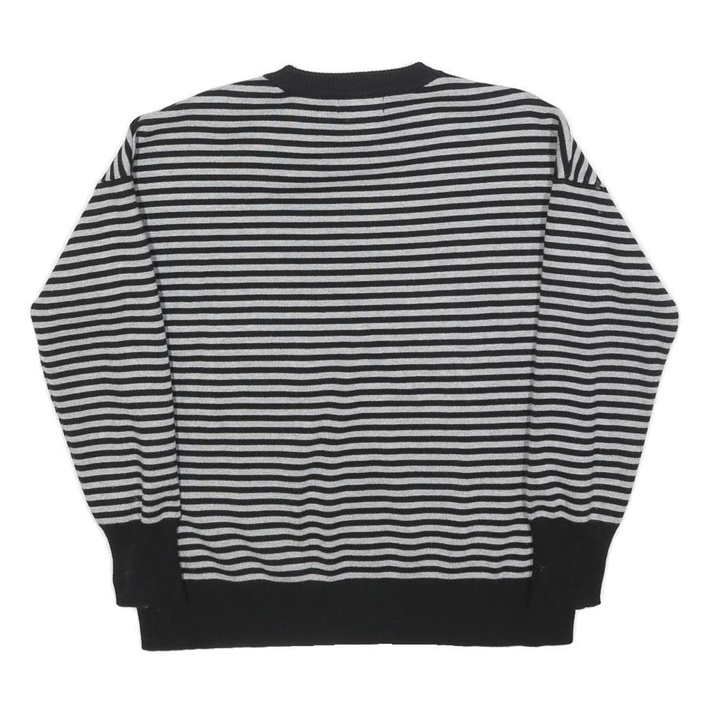 DKNY Womens Black & Grey Patterned Jumper Crew Neck Basic Knit S Designer Cotton