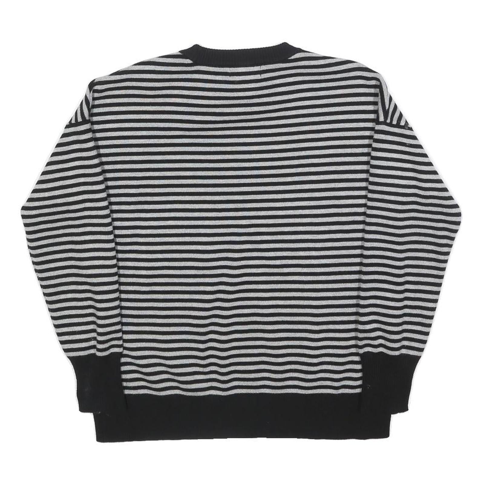 DKNY Womens Black & Grey Patterned Jumper Crew Neck Basic Knit S Designer Cotton
