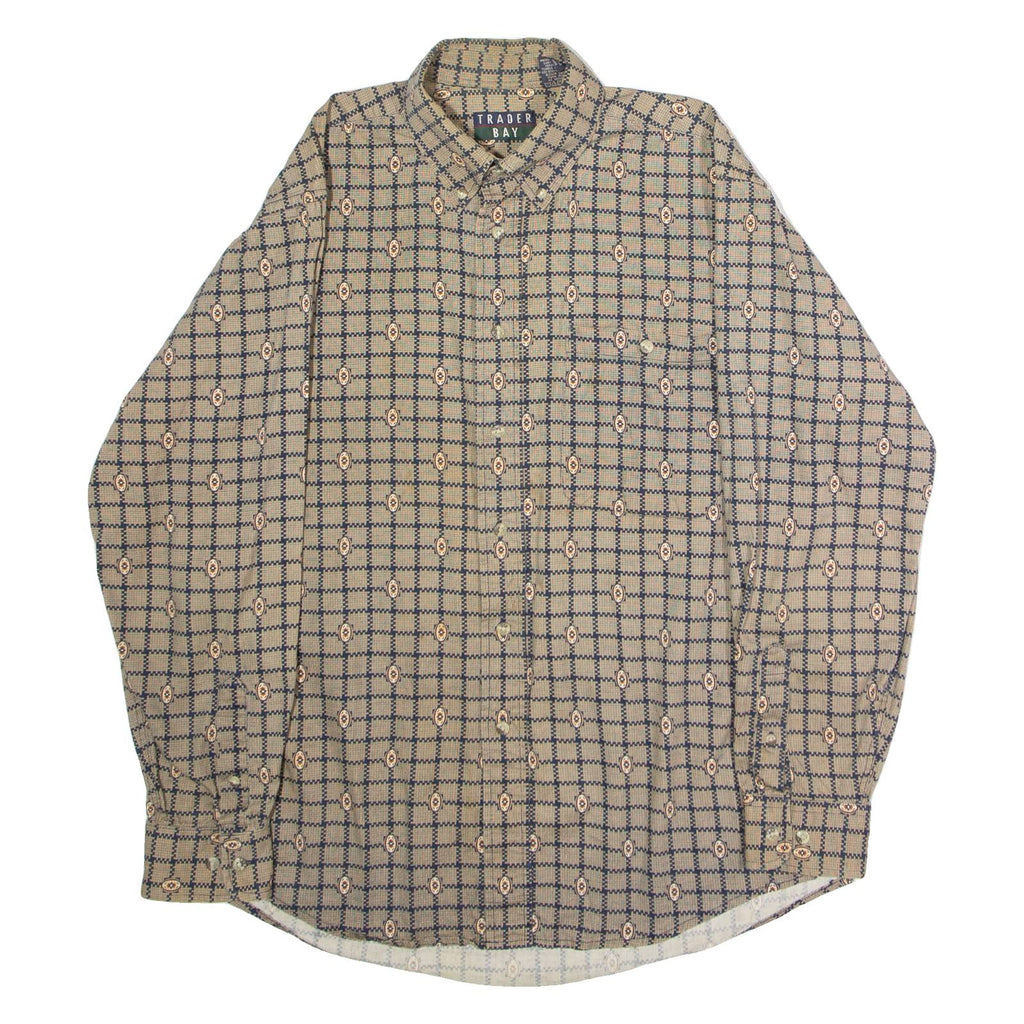 TRADER BAY Mens Shirt Gold 90s Check Long Sleeve M