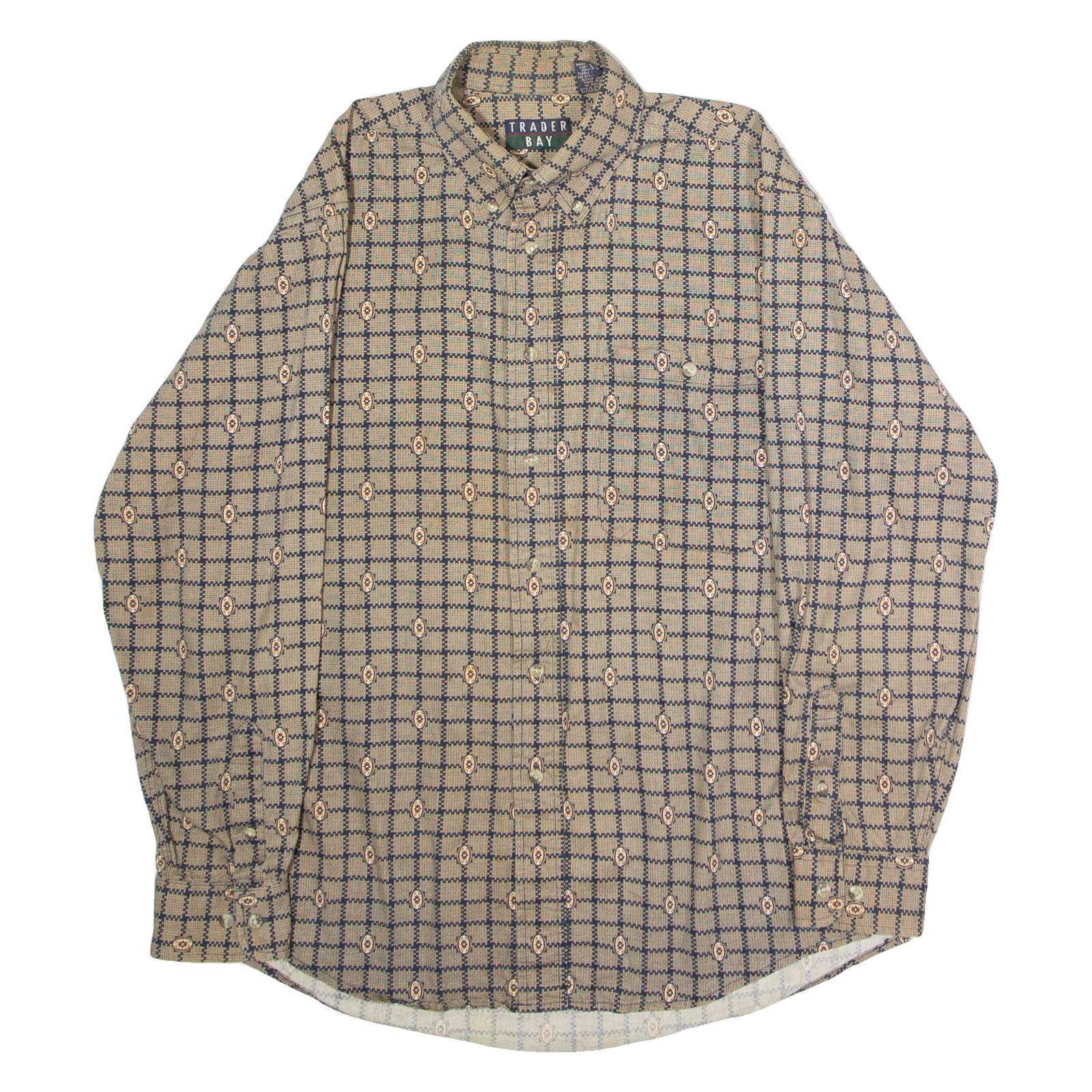 TRADER BAY Mens Shirt Gold 90s Check Long Sleeve M