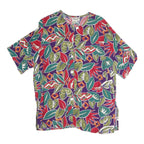 Womens Purple & Red Printed Button Shirt Short Sleeve L Polyester Blend Casual